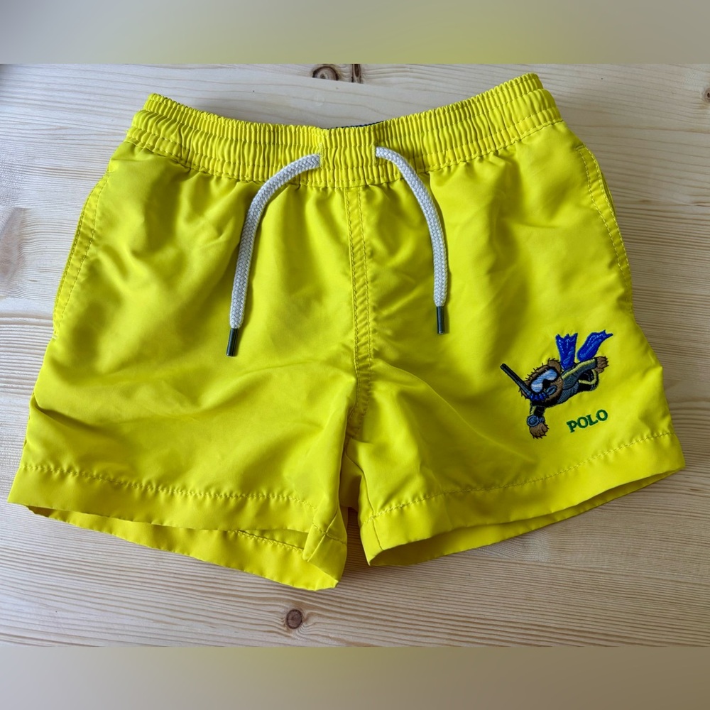 Polo Ralph Lauren Traveler Polo Bear Swim Trunks Size 3 Yellow & Snorkeling Bear